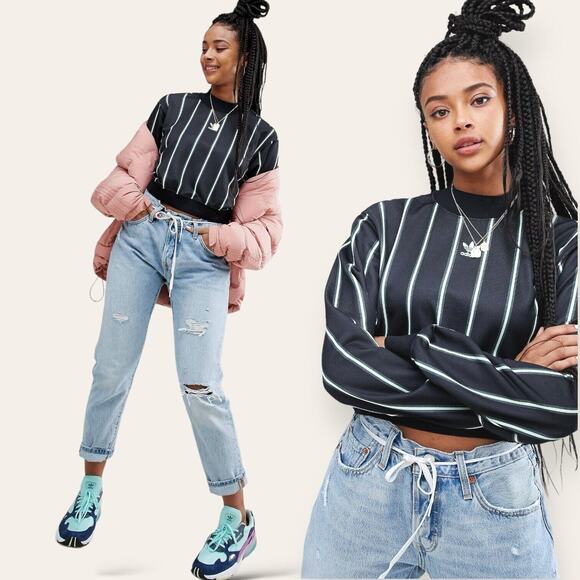 ADIDAS Special Edition Sweatshirt Sweater Crop Top Mint Green Striped Active XL - Picture 13 of 13
